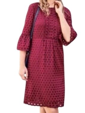 Boden Women’s Burgundy Eyelet Midi Dress SZ 16